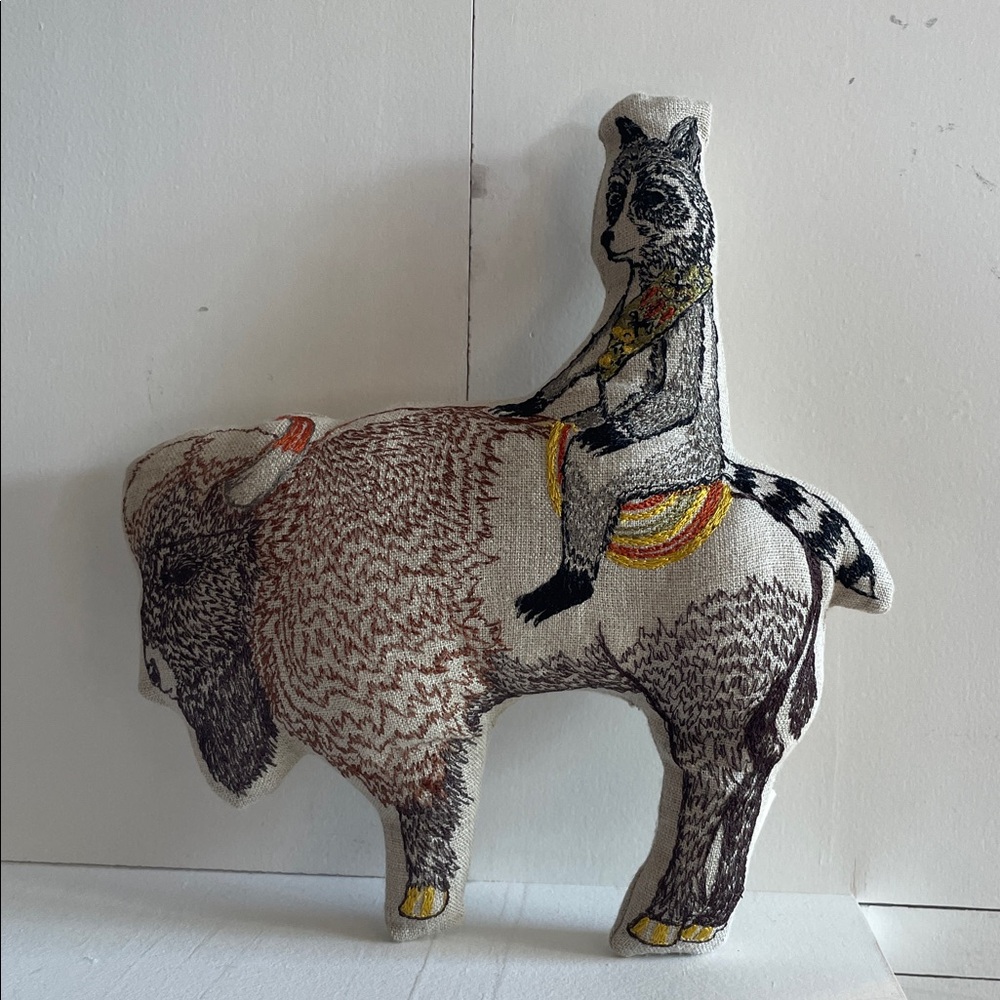 Coral & Tusk Embroidered Bison Rider Tiny Pillow